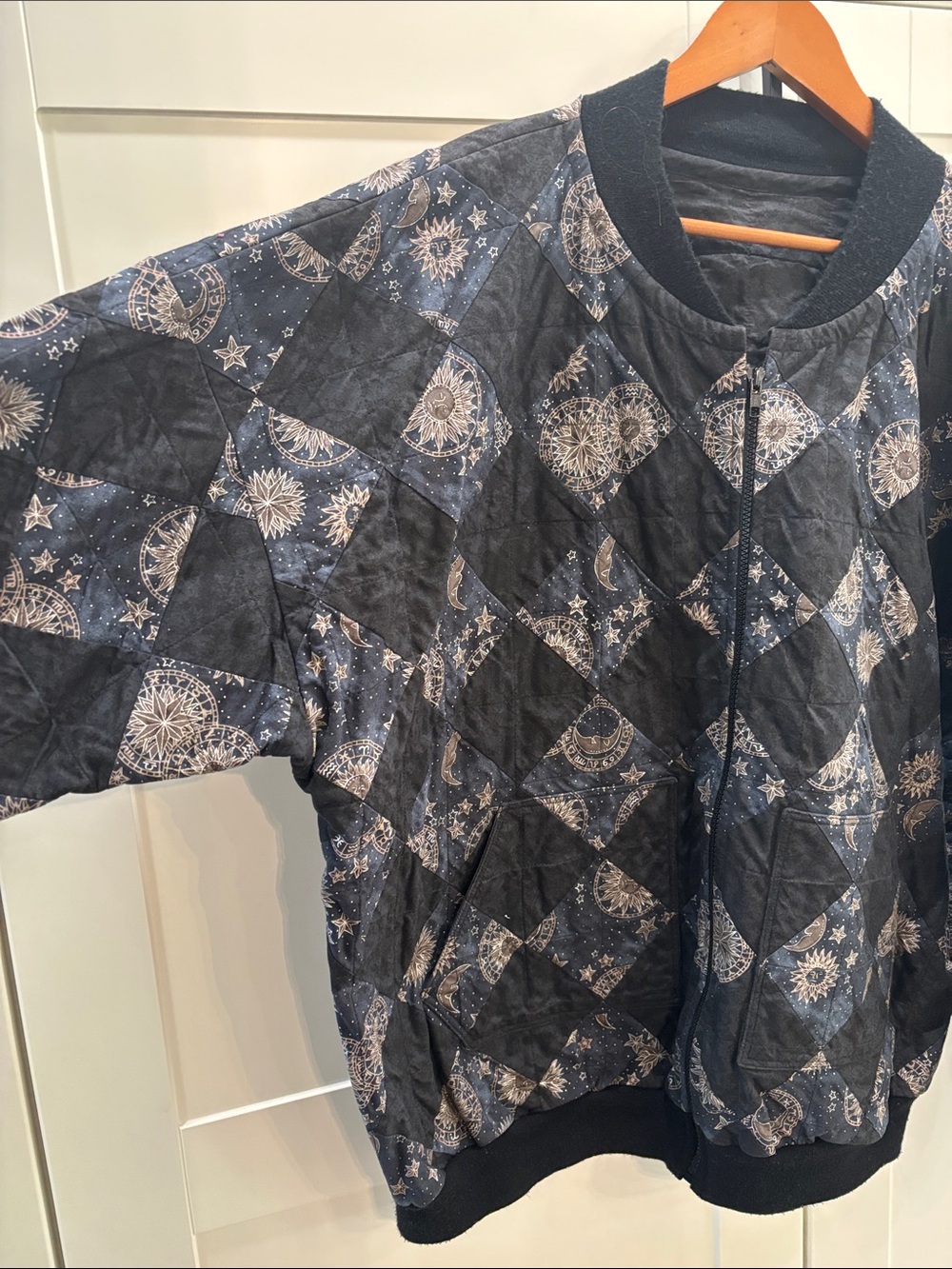 Quilted Black Pattern Bomber Jacket - Women